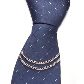 RunootPR Men's Tie Chain Set Classic 2.4" Silver 2Pcs Tie Clips with Double Chain Business Jewellery