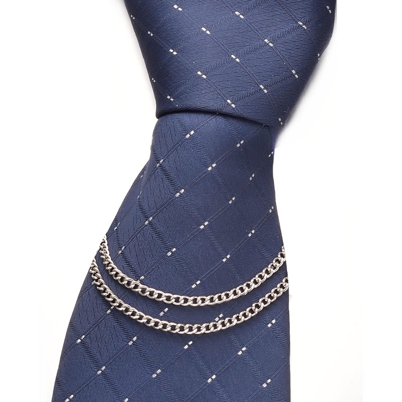RunootPR Men's Tie Chain Set Classic 2.4" Silver 2Pcs Tie