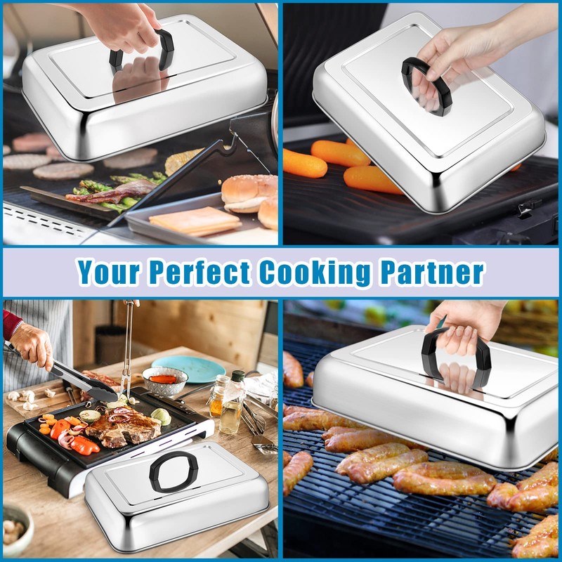 HaSteeL Rectangular Basting Cover, Stainless Steel Cheese Melting Dome Steaming