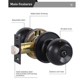 Lanwandeng Interior Door Knobs for Bedroom/Bathroom, Keyless Door Knob Interior with Lock for Bed/Bath, Black Door Lock