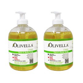 Olivella Classic Face and Body Soap with Ultra Purified Virgin Olive Oil, 16.9 Fl Oz - 2 Pack