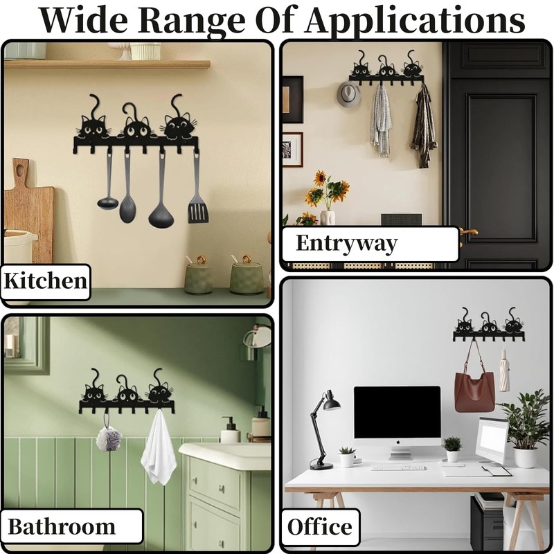 Rayakt Metal Key Holder with 8 Hooks, Featuring a Black