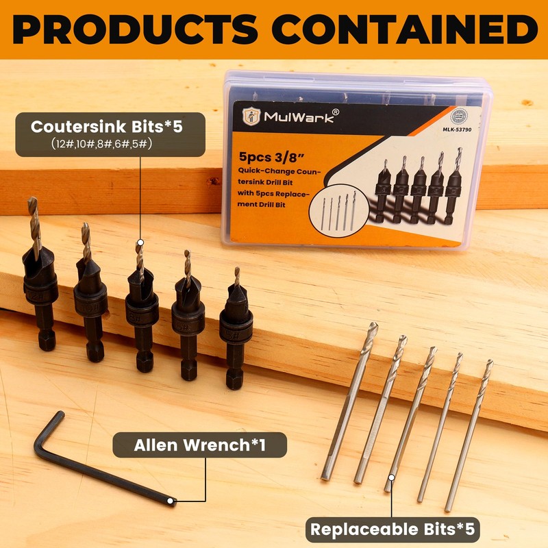 MulWark Countersink Drill Bit Set, 11 PCS Counter Sink Drill