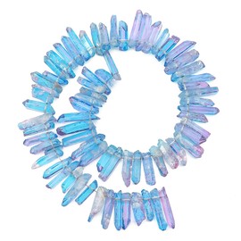 BEADIA Dark Blue/Purple Titanium Coated Crystal Quartz Spike Point Stick Beads Rough 0.8"-1.2" for Jewelry Making 15 Inch/Strand