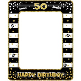 50th Birthday Photo Booth Props,Black Gold Inflatable Selfie Frame Picture Frame,Giant Inflatable Party Photo Booth Frame for 50th Birthday Party Decorations Supplies Men Women Favor Gift