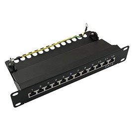 BIGtec 12 Port CAT6 Patch Panel Distribution Panel 10 Gigabit LSA Technology RJ45 8P8C RAL9005 Black 10 Inch 10 Inch