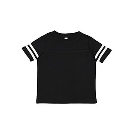 RABBIT SKINS Toddler Fine Jersey Short Sleeve Football Tee, Black/White, 5/6
