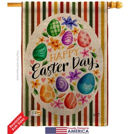 Eggs Collage Burlap House Flags Pack Springtime Easter Happy Bunny Egg Christian Season Holiday USA Applique Small Decorative Gift Yard Banner Double-Sided Made In 28 X 40