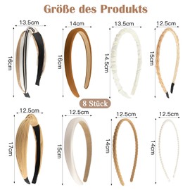 ZOCONE Set of 8 Women's Headbands, Brown Stripes Headbands, Beads, Headband, Braided Wide Headband, Plastic Headband, Various Fashionable Models, Headbands for Women and Girls