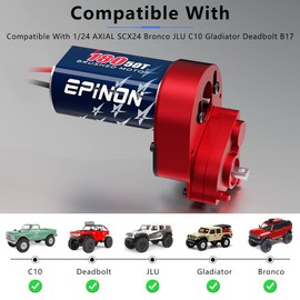 EPINON 180 50T Brushed Motor with Aluminum Transmission Gearbox and Shock Mount for 1/24 AXIAL SCX24 Bronco JLU C10 Gladiator Deadbolt B17 Upgrade Accessories (Red)