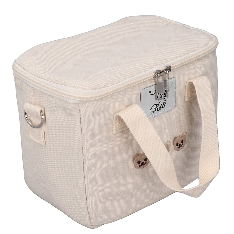Insulated Lunch Bag Embroidered Bear Waterproof Leakproof Adjustable Straps Lunch
