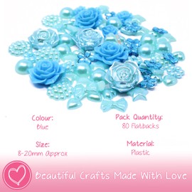 80 Mix Blue Shabby Chic Resin Flatbacks - Elegant Craft Embellishments for Cardmaking and Creative Projects