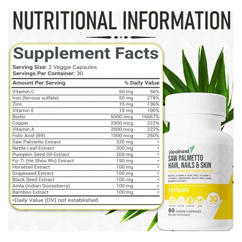 Healnest Cuidado Cabello Piel Uñas 60 Cápsulas Veganas