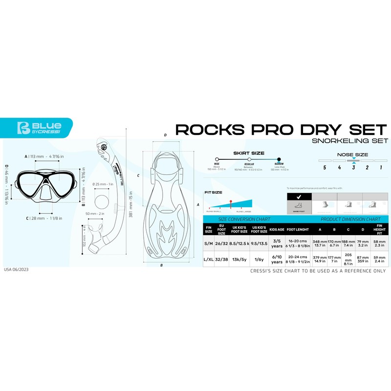 Cressi Rocks Pro Dry Set, Blue/White, S/M