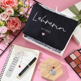 Xuniea Pack of 4 Thank You Gift for Teacher Leaving Gift Teacher with Cosmetic Bag Keyring Thank You Book Mark Gel Pen for Leaving Educator Primary School Birthday Graduation