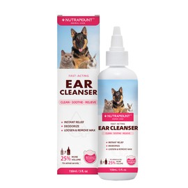 Nutramount Ear Cleaner for Dog,Cat,Livestock 150ml/5 fl.oz Cleanses Ear Canal Reduces Ear Odor Dog Ear Wash Cleaner Vet Approved