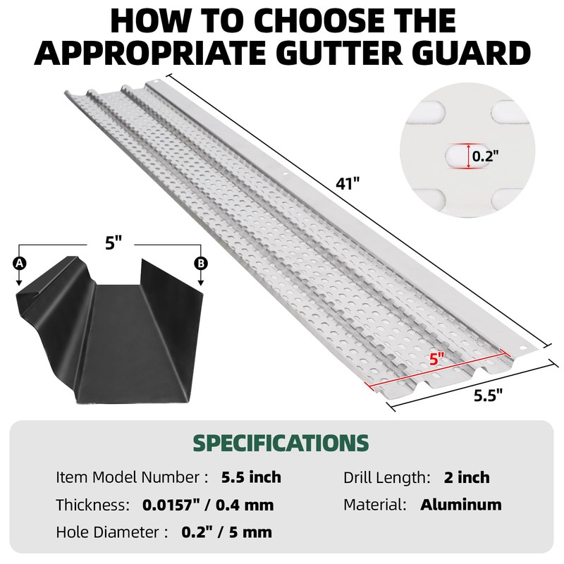 Gutter Guard 5Inch - Leaf Guards for Gutters, Aluminum Gutter