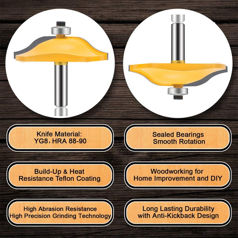 OLETBE 3 PCS Router Bit Set, 1/2-Inch Shank Round Over