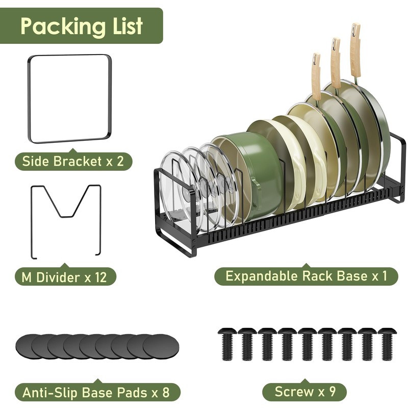 MUDEELA Pot Rack Pan Organizer inside Cabinet - Expandable Pot