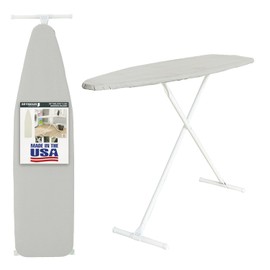 Full Size Ironing Board with Cover & Pad – Made in USA by Seymour Home Products Adjustable Steel T-Legs, 35" High Perforated Top for Steam Durable Iron Board for Home, Laundry Room (Space Grey)