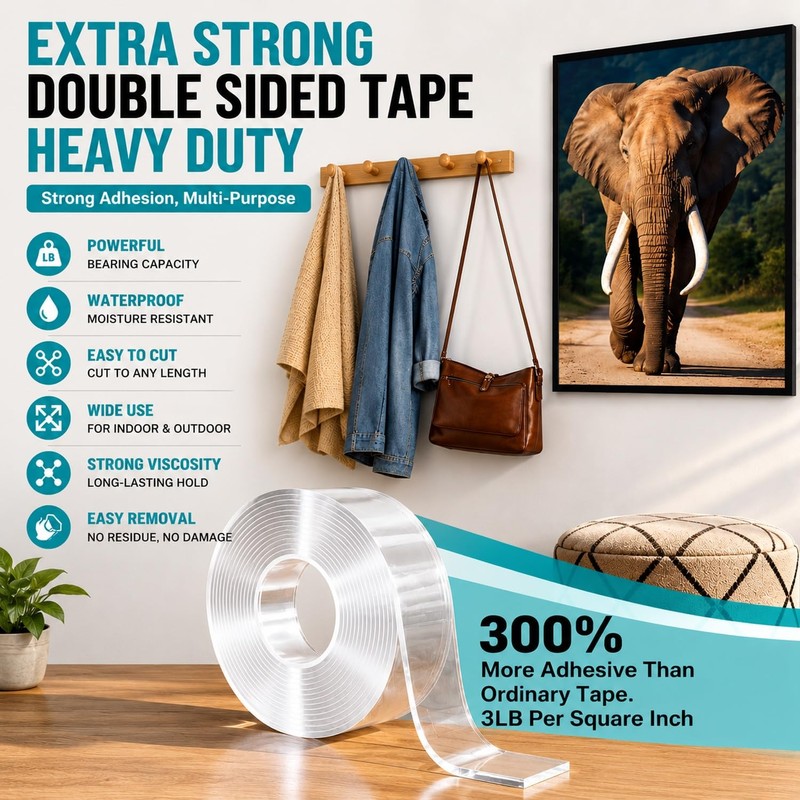 Ohayooz® Extra Strong Double Sided Tape Heavy Duty Removable 10FT