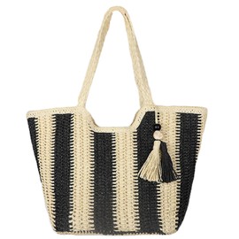 Beskie Straw Bag for Women,Tote Large Beach, Summer Shoulder Bags with Zip, Lightweight Straw Beach Tote Bag Summer Boho Travel Shoulder Bag Handbags for Pool Beach Vacation Holiday Overnight Party