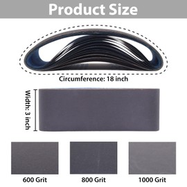 3 Inch x 18 Inch Sanding Belts, 3 x 18 Silicon Carbide Sanding Belt, 5 Pcs Each of 600, 800, 1000 Grits Knife Sharpening Sanding Belt for Belt Sander, 15 Pack
