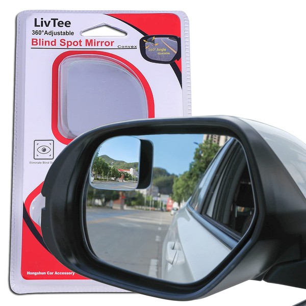 LivTee Blind Spot Mirror，Fan Shaped 2.5‘’ HD Glass Frameless Convex Rear View Mirror with Wide Angle Adjustable Stick for Cars SUV and Trucks, Pack of 2
