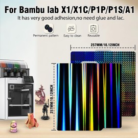 JUUPINE H1H Print Plate for Bambu Lab P1S X1 X1E P1P X1C A1, Double-Sided Textured PEI Holographic Light Beam + Phantom Carbon Plate Heating Bed for Bambu Lab 257 x 257 mm Printing Platform