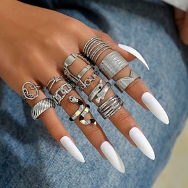 dpvive - Juego de 12/24 anillos de acero inoxidable de plata para nudillos, anillos apilables de plata, anillos de anillo midi para mujer, anillos ajustables para nudillos, apilables para mujeres..,