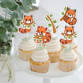 Sursurprise Red Panda Party Decorations, 36PCS Red Panda Cupcake Toppers, Red Panda Birthday Baby Shower Decorations Party Supplies