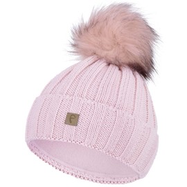 Faera Bobble Hat Women's Lined Winter Hat Knitted Hat Girls Fleece Lining Beanie 79, rose