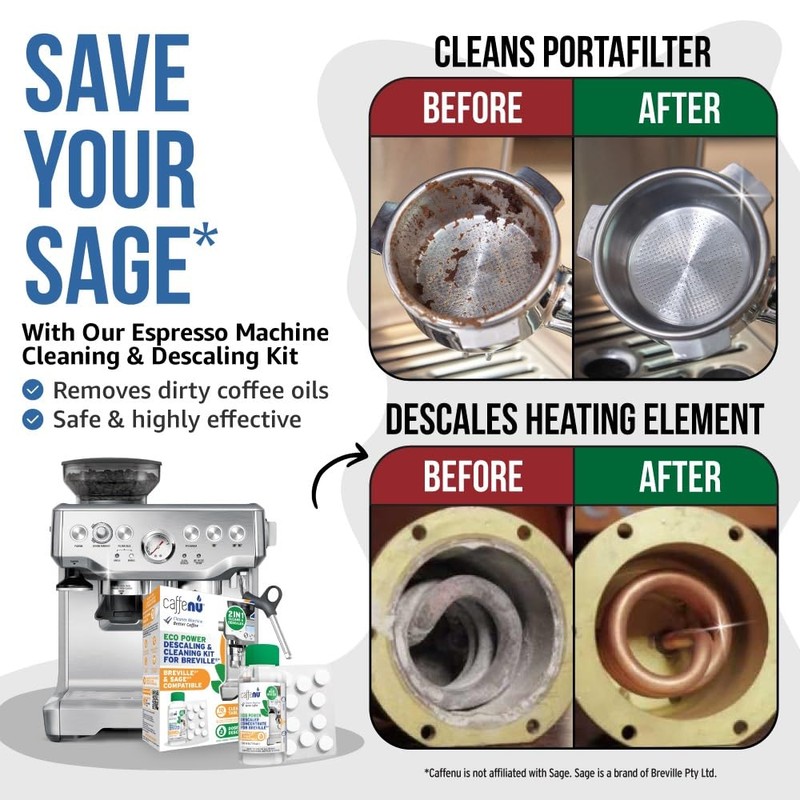 Caffenu Compatible Descaling Solution and Cleaning Tablets for Sage and