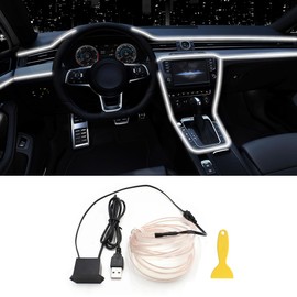 EL Wire Interior Car LED Strip Lights, 16.5FT USB Neon Glowing Strobing Electroluminescent Wire Lights with 6mm Sewing Edge, Ambient Lighting Kits for Car Indoor Decoration (White)