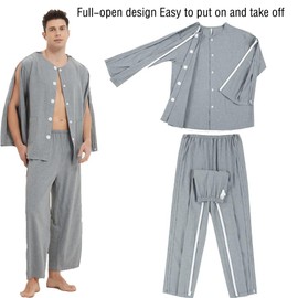 DEEYOTA Zipper Patient Gowns,Post-Op Nursing Gowns,Cotton Hospital Gowns,Easy to put on and take off,Suitable for Bedridden,Fracture,Elderly,Hospital/Home Nursing Aid Gowns (Men's Gray-L)…