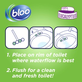 Bloo Toilet Rim Block Eucalyptus (50g), Clear Water Toilet Rim Block with Fresh Eucalyptus Scent, with Anti-Limescale Formula, Pack of 3 Rimblocks