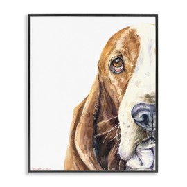 Stupell Industries Cute Large Dog Head Basset Hound Pet Animal Watercolor Painting Black Framed Wall Art, 11x14, Multicolor
