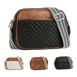 Bolsa Bandolera para Mujer，Bolsas Crossbody Mujer de Impermeable de Gran Capacidad y Múltiples Bolsillos,bolso cruzado para mujer con Correa Ajustable Emparejamiento Diario.(Marrón Negro)