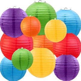prxififeq Rainbow Paper Lanterns 12Pcs Hanging Round Paper Lanterns Decorative for Graduation Baby Shower Wedding Birthday Family Parties ﻿