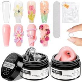 SUPWEE Solid Builder Gel for Nail Extension Clear Nude Non-Stick Hand Sculpture Hard Gel with Dual Form Flower Nail Strengthen Nails Art for Home DIY Nails Salon Lamp Cure Require 2 Colors 14g