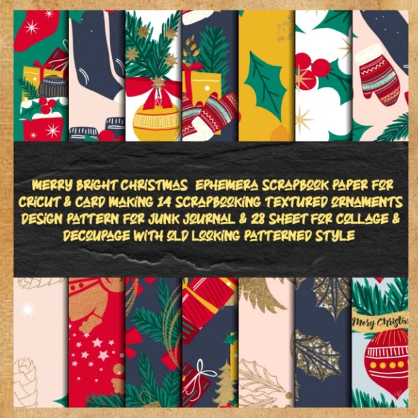 merry bright christmas ephemera scrapbook paper for cricut & card