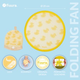Fisura Foldable Round Hand Fan Ducks, Original Foldable Hand Fan, Yellow Frisbee with Duck Pattern, Pack of 5, 20 cm, Ducks, 5 Pieces, One Size
