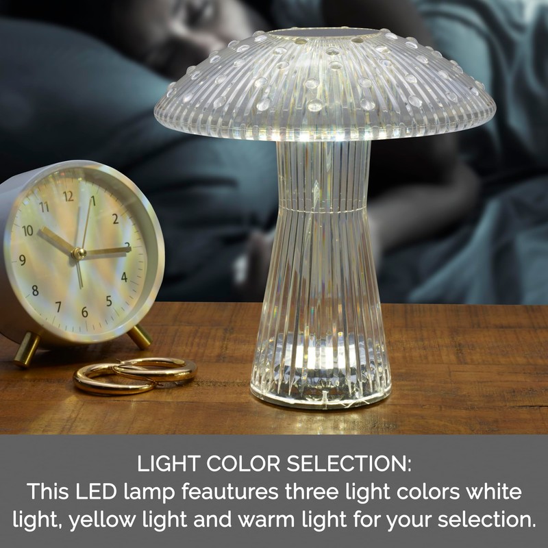 Mikasa Clear Acrylic Mushroom LED Rechargeable Cordless Lamp, 7.3x7.3x8 Inch
