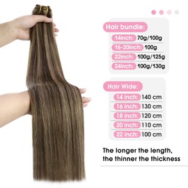 YoungSee Weft Hair Extensions Brown Highlight Sew in Human Hair Extensions Highlight Dark Brown with Blonde Sew in Weft Extensions Brown Highlight Hair Extensions Natural Sheen 18in 100g