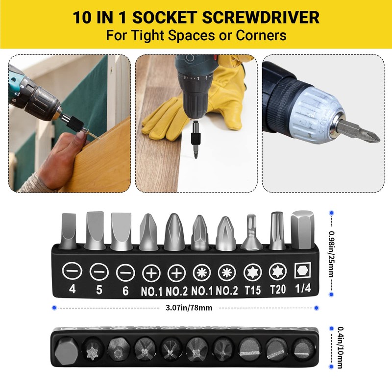 FAWAIKTU 24pcs Flexible Drill Bit Extension Set, Hex Shank 105°