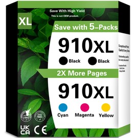 910XL 910 XL Ink Cartridges Combo Pack (2Black/Cyan/Magenta/Yellow) - Compatible for HP 910 XL for HP910 HP910XL for HP Officejet Pro 8020 8025 8028 8030 8035 8010 8015 8018 8022
