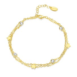 Philip Jones Gold Plated Layered Star Anklet Created with Zircondia® Crystals
