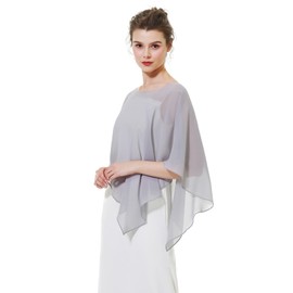 BEAUTELICATE Women's Chiffon Scarf Stole Elegant Cape Cape for Bride Summer Wedding Festive Evening Dress, Asymmetrical - Silver Grey, One size