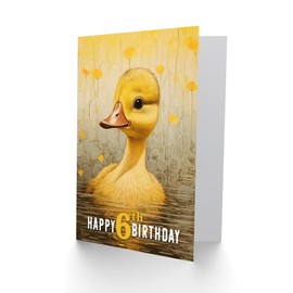 Artery8 Kids Birthday Age 6 Cute Sweet Duckling Duck Pond Flowers For Child Girl Daughter Blank Inside Greeting Card