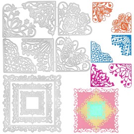 9 pcs Die Cuts for Card Making, lyfLux 3 Pcs Skeleton Square Frame Cutting Dies, 6 pcs Metal Corner Lace Die Cuts, Flowers, Butterflies, Tumbleweed, Embossing Template for Scrapbooking, Cutting Dies Sets